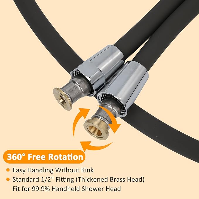 59 Inches Shower Hose Ultra-Soft Silicone Shower Hose Extension Anti-Kink Designed Long Handheld Shower Head Hose Replacement with Brass Insert and Nut Dark Gray