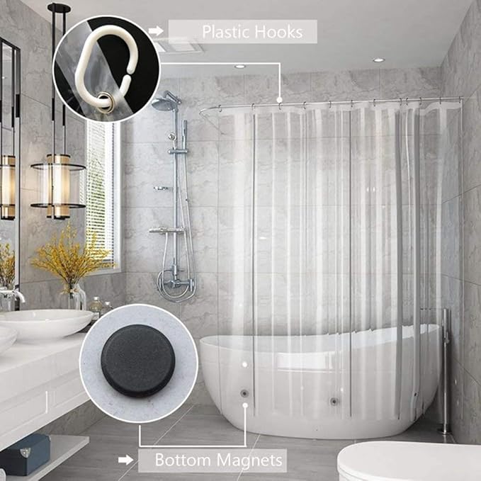 AooHome Extra Long Clear Shower Curtain Liner, 8 Gauge Eva Heavy Duty Classic Shower Liner with Hooks, Bottom Magnets, Water Repellent, Rust Proof Grommets, 72x86 Inches