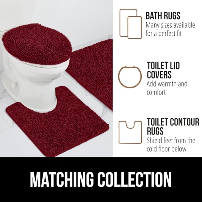 GORILLA GRIP Bath Rug Mat 44x26, Soft Absorbent Chenille, Quick Dry Microfiber Mats, Rubber Backing Washable Shower Floor Rugs, Bathmat Runner, US Designed Bathroom Home Decor Accessories Burgundy