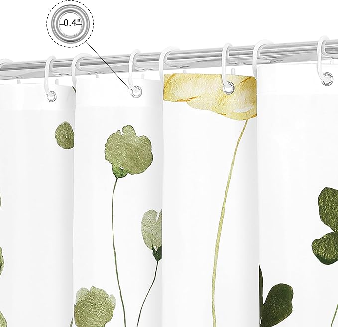 Gibelle Small Stall Shower Curtain 36 x 72, Narrow Half Watercolor Floral Fabric Shower Curtain, Olive Green Beige Flower Decorative Bathroom Shower Curtain Set
