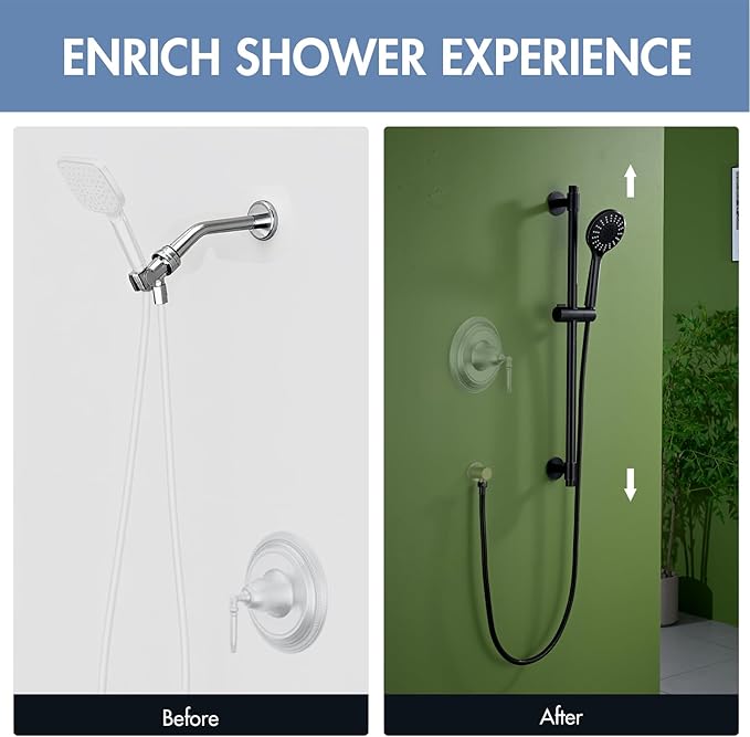 Adjustable Shower Slide Bar with 5-Function Handheld Shower Head, Stainless Steel Drill-free Mounted Slide Bar Combo with Extra Hose (Oil Rubbed Bronze)
