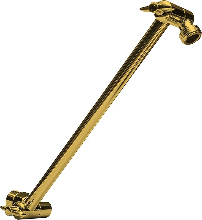 SparkPod 11" Solid Brass Shower Head Extension Arm - Flexible Height & Angle Adjustable Shower Arm Extension for Rain Showerheads with Sturdy Lock - Universal Pipe Connection (Egyptian Gold)
