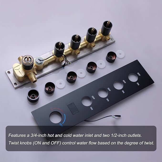 Matte Black Digital Display Shower System with 16X24 inch Ceiling Overhead Shower Head(Rain & Waterfall Two Modes), 4 PCS Body Jet and Handheld Spray