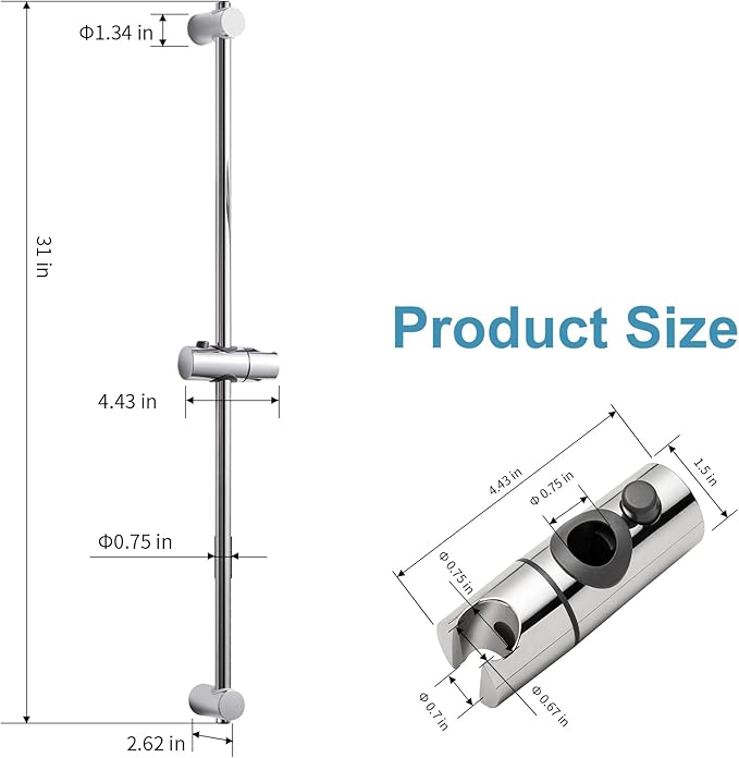 OFFO Shower Slide Bar, 31 in Slide Bar with Adjustable Handheld Shower Head Holder for Bathroom Wall Mounted, Chrome Finish