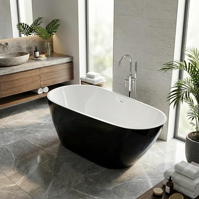 67 Inch Acrylic Freestanding Bathtub, Acrylic Soaking Bathtub with Matte Drain and Overflow, Modern Square Tub, cUPC Certified, Deep Ergonomic Design, Double-Walled Insulation, Easy Installation