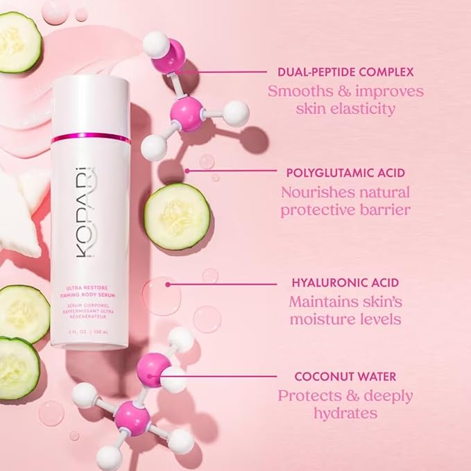 Kopari Ultra Restore Firming Body Serum with Dual Peptide Complex, Deeply Hydrates, Improves Skin Tone & Texture, Firms & Enhances Elasticity, 5 oz