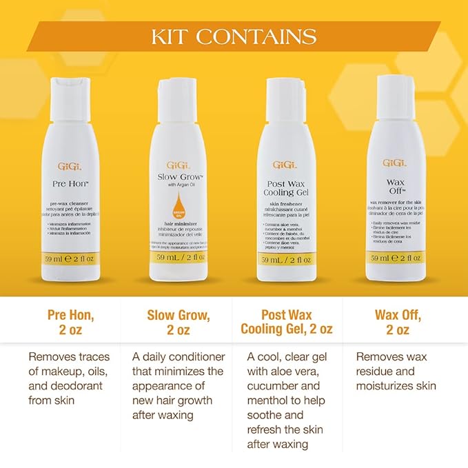GiGi Post Waxing Essentials Kit, Pre & Post Wax Care Set Waxing Treatments, Skin Prep & Aftercare for Smooth Hair Removal, 2 oz Each