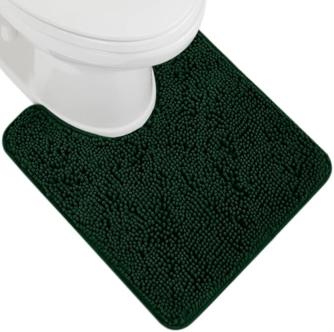 GORILLA GRIP Plush Absorbent Shaggy Chenille Bath Rug Mat for Oval Toilet Base with Rubber Backing, Machine Washable Rugs, Soft Microfiber Contour Mats for Toilets, Bathroom Decor, Hunter