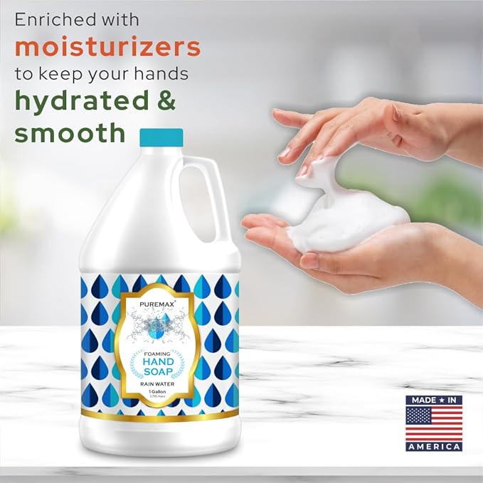 Foaming Hand Soap Refills with Essential Oils | Rain Drops | Gentle, Moisturizing | Biodegradable Formula | Made in USA | 128 Fl Oz (1 Gallon) |