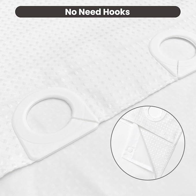 Inhousolu No Hook Waffle Weave Shower Curtain with Removable Snap in Fabric Liner Set for Bathroom, 230 GSM Heavy Duty Weighted Hem, Water Repellent Washable Bath Curtains, 36 x 72 Inch, White