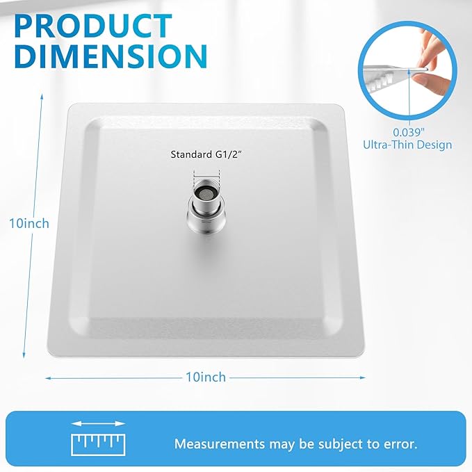 Rain Shower head, High Pressure Shower Head Made of 304 Stainless Steel, Relaxed Shower Experience Even at Low Water Flow and Pressure (10" Brushed Nickel)