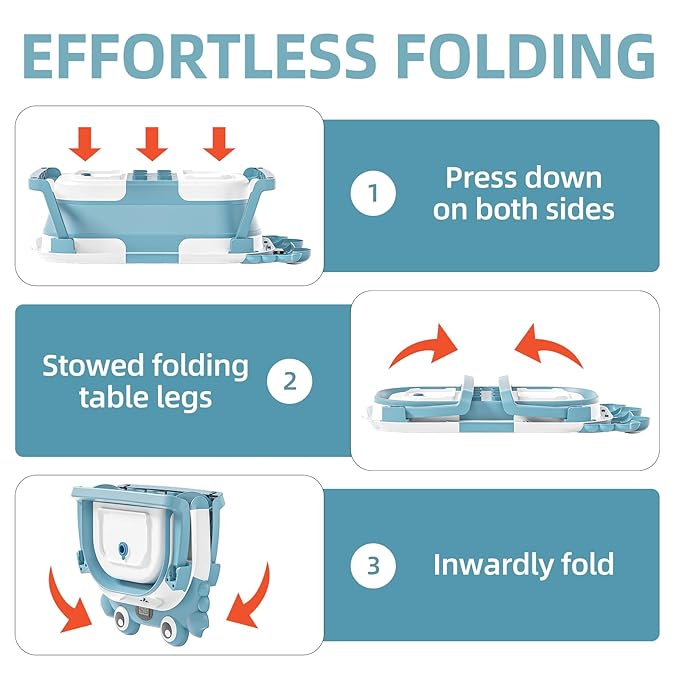 Collapsible Baby Bathtub for Newborns to Toddler with Real-time Temp Monitor & Floating Cushion,Portable Travel Tub for 0-36 Month, Foldable Baby Bath Tub for Infants Boy (Light Blue)