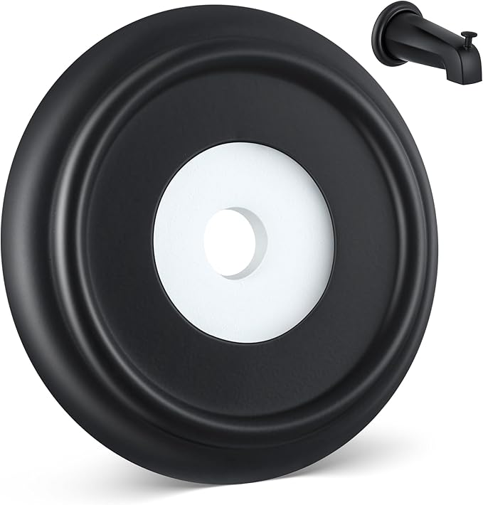 Dreyoo Metal Tub Spout Cover Ring, Bathtub Spout Trim Plate Ring with 1 Pcs Foam Gasket, 1-1/2 Inch ID and 3-5/8 Inch OD(Black)