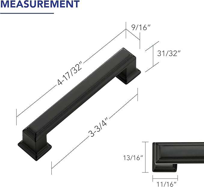 Ravinte Hardware 15 Pack Matte Black Cabinet Pulls, 3-3/4 Inch (96mm) Hole Center Zinc Alloy Drawer Handles for Kitchen Cabinets, Cupboards, Dressers, Square Solid Metal Hardware
