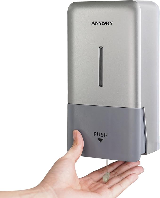 27oz (800 ml) Manual Wall Mounted Soap Dispenser, Ideal for Commercial Bathrooms Restaurants Hotels, Use with Liquid Hand Soap Shampoo, ABS Silver