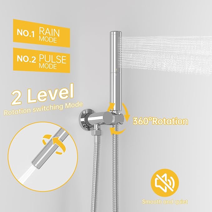 BESy Shower System with 10 Inch Round Rain Shower Head and Handheld Wall Mounted, High Pressure Rainfall Shower Faucet Fixture Combo Set with 2 in 1 Handheld Showerhead for Bathroom, Polished Chrome