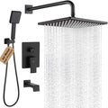 POP SANITARYWARE Matte Black Shower Tub Faucet Set Bathroom Rain Shower System with Tub Spout Wall Mounted Rainfall 10 Inch Shower Head and Handle Set Include Shower Valve and Trim Kit