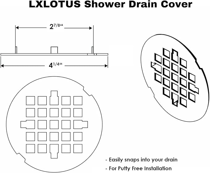 4 ¼” Brushed Light Gold Snap-in Shower Drain Cover - Gold Replacement - 4.25" OD Shower Drain Strainer - Easy Install - Premium Round Shower Drain Cover - Solid Brass Construction