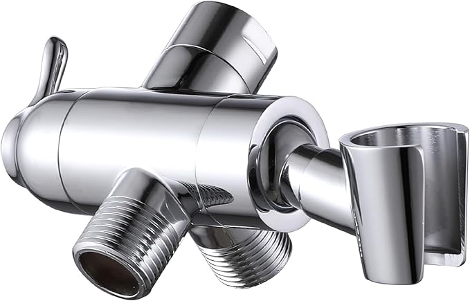 Shower Arm Diverter with Handshower Mount, G1/2 Brass Shower Diverter Valve Bathroom Universal Shower System Replacement for Handheld Shower and Fixed Shower Head(Polished Chrome)