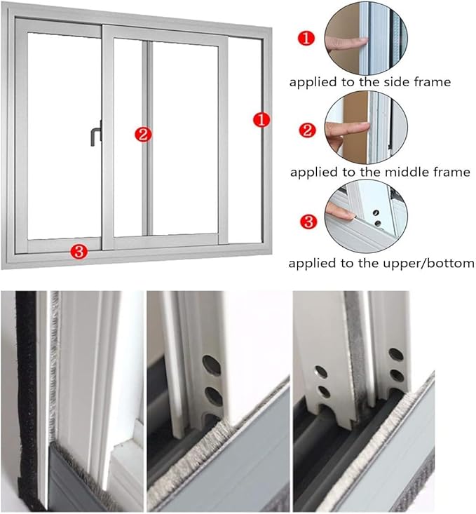 Weather Stripping Door Seal Brush for Sliding Windows/Doors Frame Side,Pile Self Adhesive Weatherstrip Seal Strip Soundproof Sealer Draft Stoppers(33ft 0.35''Wide x 0.2''Thick, Gray)