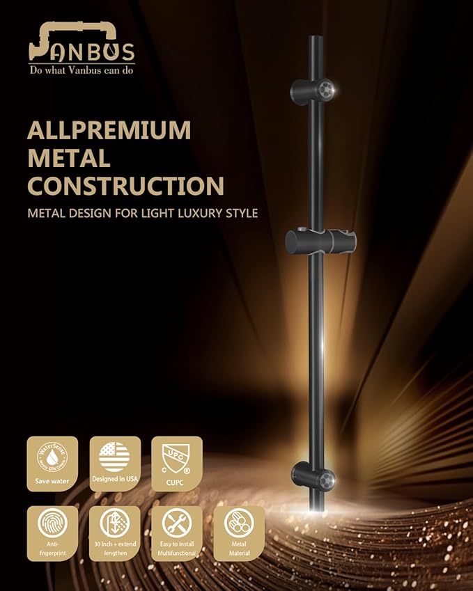 All Metal handheld shower head holder 30-Inch with Shower Slide Bar for Bathroom Wall Mount SUS 304 Stainless Steel Brushed Finish Matte Black