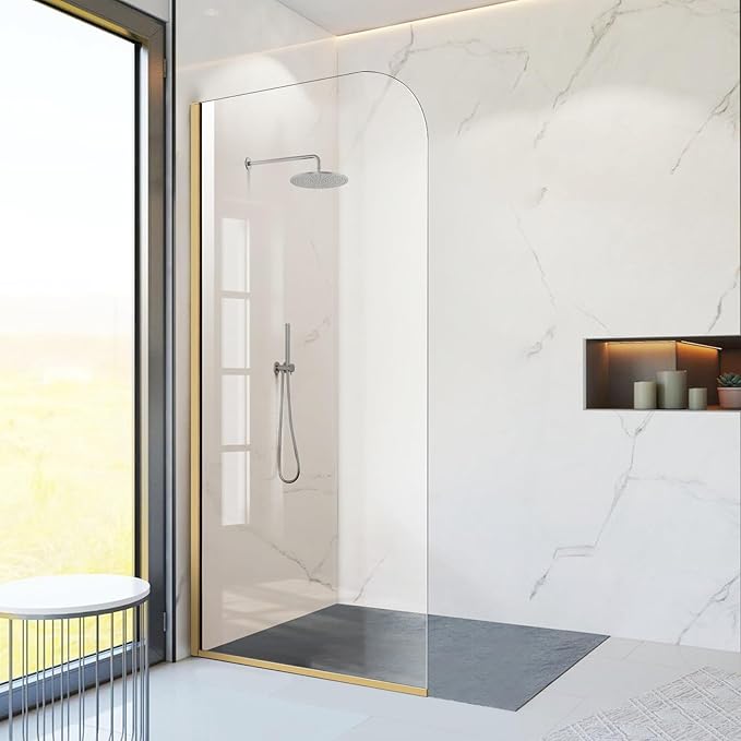 Glass Shower Panel, 30" W x 78" H Semi-Framed Fixed Shower Panel in Brushed Gold with 5/16"(8mm) Clear Tempered Glass Door, Simple Shower Door Panel for Bathroom