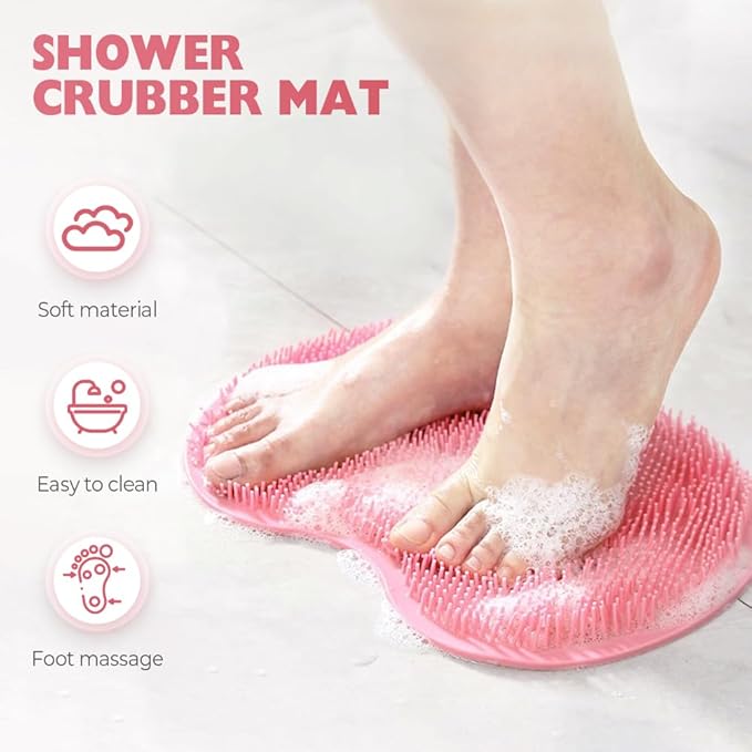 Silicone Shower Foot Scrubber Mat, 2025 Upgraded Exfoliating Bath Pad with Non-Slip Suction Cups Wall Mounted Foot Cleaning Mat (Orange)