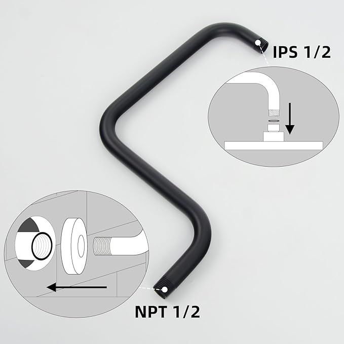 Shower Extension Arm, S shaped shower arm with Flange,Stainless Steel 13 Inch High Rise Shower Head Extender Arm,Matte Black,10Z3MK