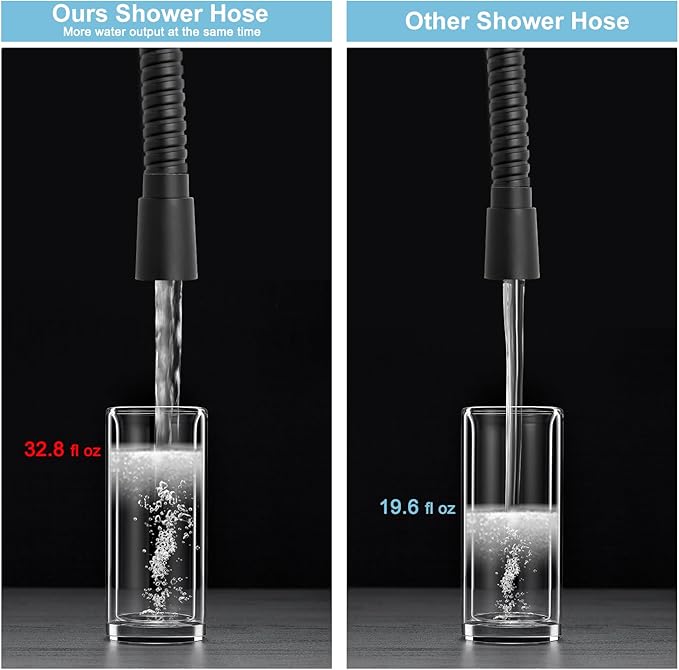 OFFO Shower Hose High Flow 0.43” Large Bore, 100 in Kink Free Stainless Steel Shower Head Hose Replacement G1/2”, Leak-proof Extra Long Flex Handheld for Pet Bathing Cleaning, Matte Black