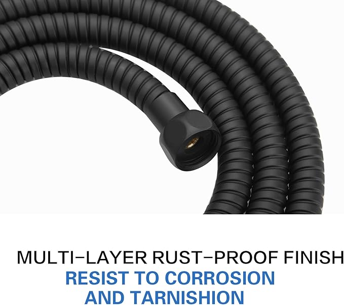 RUMOSE 79 inches Shower Hose Shower Head Extension Hose Extra Long Stainless Steel Shower Tube Attachment Flexible Handheld Shower Sprayer Hose, Matte Black