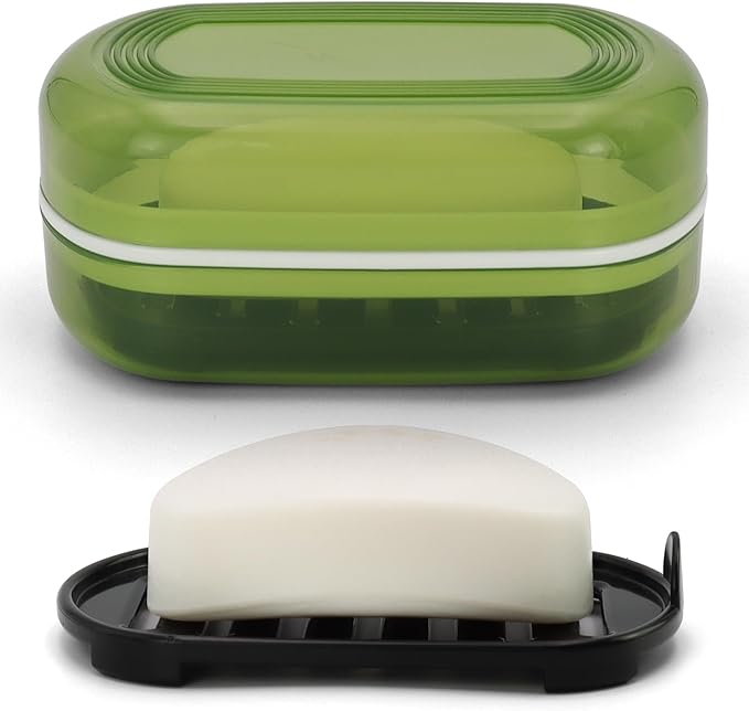 Soap Holder - Portable Travel Soap Case with Draining Layer - Perfect for Bathroom, Gym, Camping, Traveling (Green)