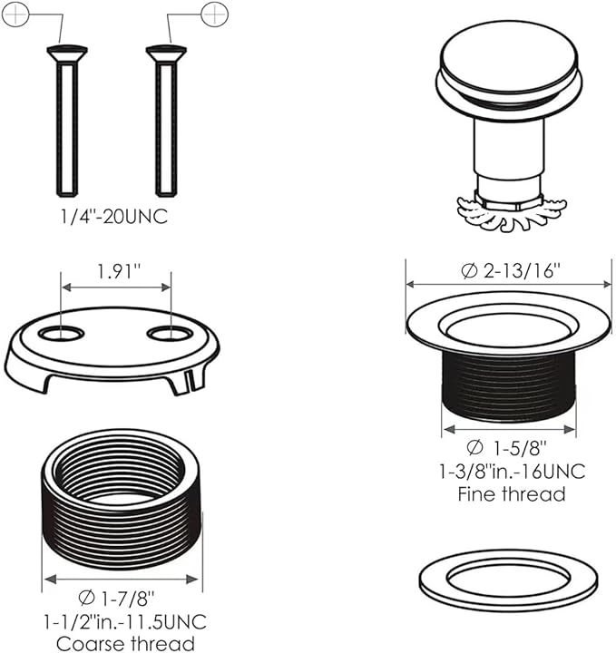 Brushed Nickel Bathtub Drain Stopper and Overflow Kit, Solid Brass Tip-Toe Bath Tub Drain with Hair Catcher - Universal Coarse/Fine Thread, Bathroom Bathtub Plug Replacement, 11.5/16 UNC