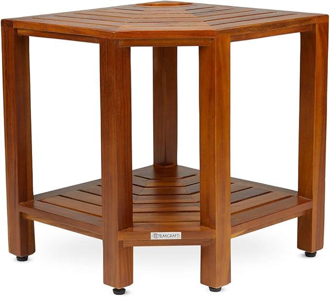 TeakCraft Teak Corner Shower Bench with Basket 17.5 Inch, Fully Assembled. The TeakRa