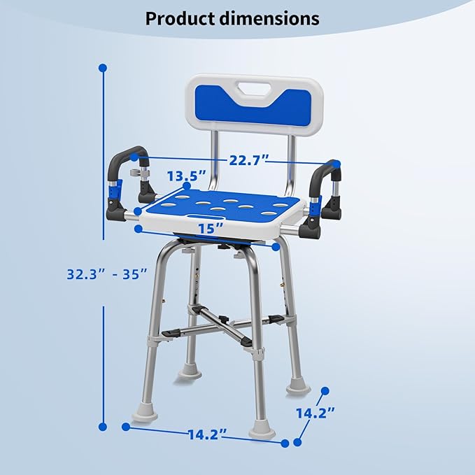 Swive Shower Chair with Arms and Back Heavy Duty 500 lbs for Seniors Elderly Disabled or Bariatric Adults Bench Seat for Inside Shower Stall and Bathroom Bath Tub Seats Adjustable Stool