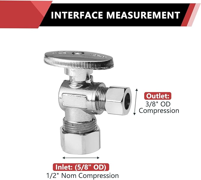 10-Pack EFIELD Angle Stop Valve 1/2" Nominal (5/8" OD) Compression x 3/8" OD, 1/4-Turn,(VALVE116-10PCS)