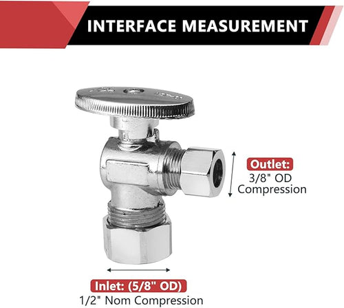 10-Pack EFIELD Angle Stop Valve 1/2" Nominal (5/8" OD) Compression x 3/8" OD, 1/4-Turn,(VALVE116-10PCS)