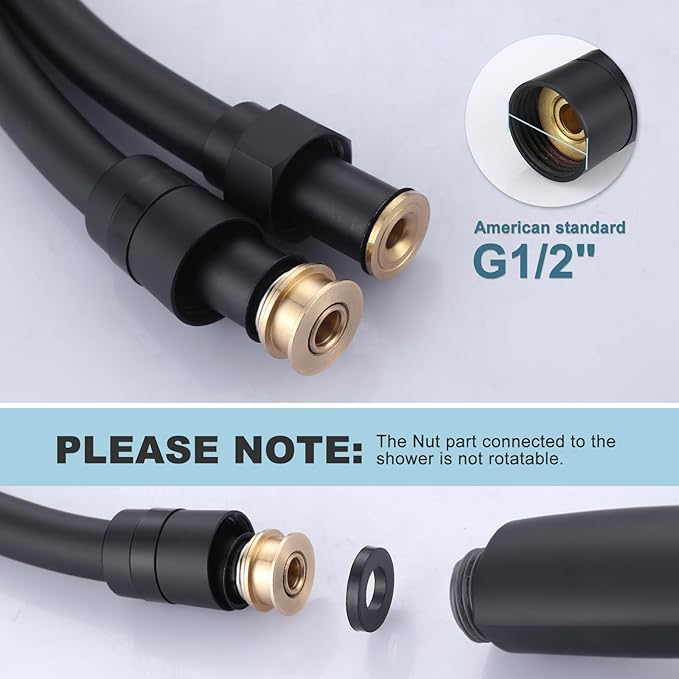 Aleasha Extra Long PVC Shower Hose Replacement for Bathing, Toilet Cleaning, Dogs - Matte Black 120 Inch Shower Hose
