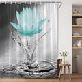 Lotus Shower Curtain Black White Grey Teal Flower Elegant Blooming Floral with Dew Spring Flower Reflection on Water Modern Romantic Polyester Fabric Bathroom Decor 108×70 Inch with Hook
