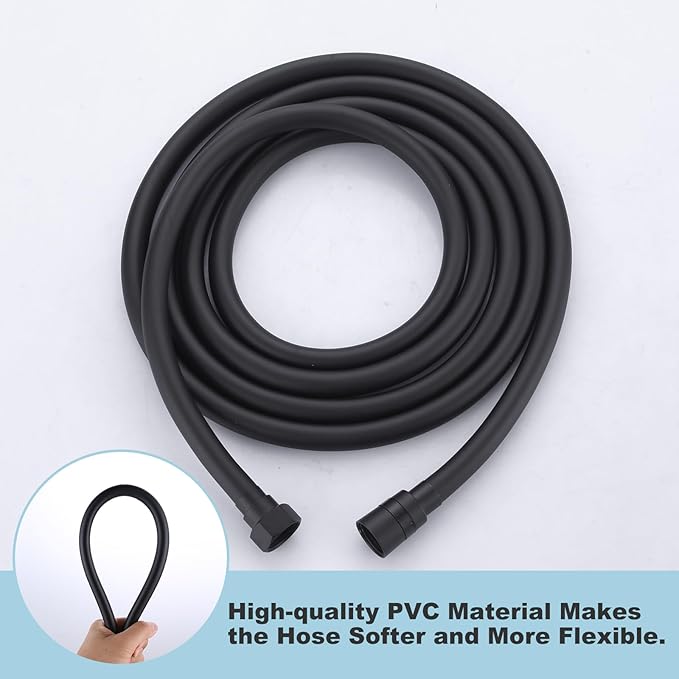 Aleasha Extra Long PVC Shower Hose Replacement for Bathing, Toilet Cleaning, Dogs - Matte Black 120 Inch Shower Hose