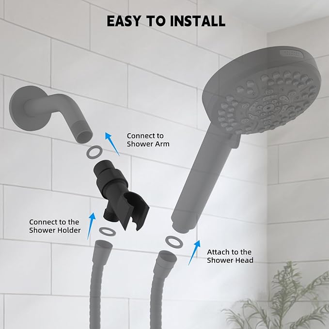 Hibbent Universal All Metal Handheld Shower Head Holder, Adjustable Solid Brass Shower Wand Holder, 2 Size Shower Bracket Holes for Bathroom, Fits All Showerhead Hoses & Shower Arm, Matte Black