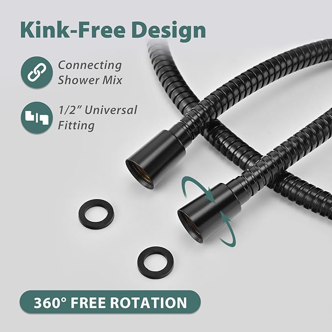 Shower Hose Replacement For Cleaning 304 Stainless Steel Shower Head Hoses 59 Inches High Pressure Bidet Hose Flexible Rose Gold Extension Showerhead Hoses Extra Long (Black, 58 In)