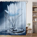 Lotus Shower Curtain Blue Flower Elegant Blooming Floral with Dew Spring Flower Reflection on Water Modern Romantic Polyester Fabric Bathroom Decor 70×78 Inch with Hook