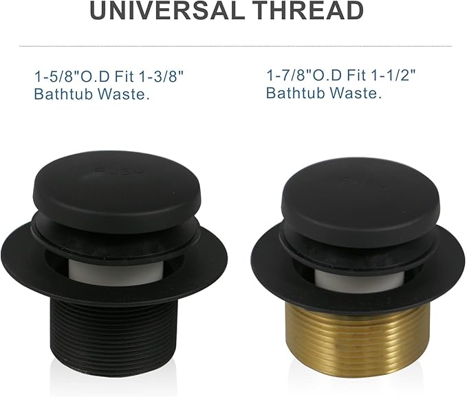 Black Tub Drain Tip-Toe Tub Trim Set Conversion Kit Assembly, Hidrop Bathtub Drain Replacement Trim Kit with 2-Hole Overflow Faceplate and Universal Fine/Coarse Thread, Matte Black