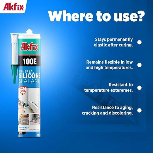 Akfix 100E RTV Translucent Silicone Caulk (12x10.1 fl.oz.)- 100% Waterproof Silicone Sealant for Kitchen and Bathroom, Shower, Bathtub, Toilet, Sink, Window & Door, No Discoloring |Translucent 12 Pack