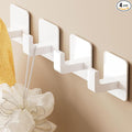 Square Self Adhesive Towel Hooks - 4 Pack Matte White Metal Hooks, Right-Angle Design for Towels, Robes & Hats, Organize Bathroom, Kitchen, Entryway, Doors, Cabinets on Smooth Surfaces