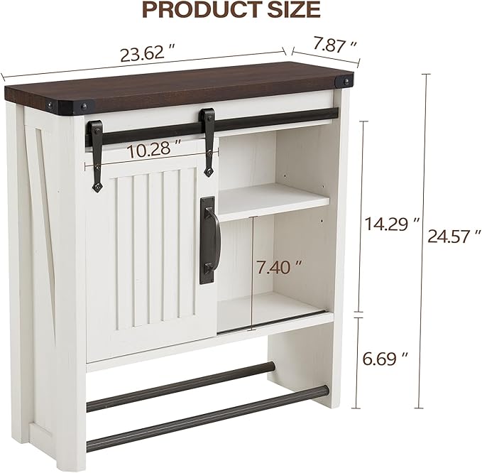 Bathroom Wall Cabinet, Farmhouse Medicine Cabinet with Sliding Barn Door & Adjustable Shelves, Wall Mounted Storage Cabinet for Toilet, Kitchen, Living Room (Antique White)
