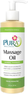 Wellness Professional Herbal Massage Oil, 8oz, Hypoallergenic Formula for Muscle Relief, Professional Deep Tissue Therapy, Massage Oil, Unscented, for Physical Therapy and Muscle Recovery