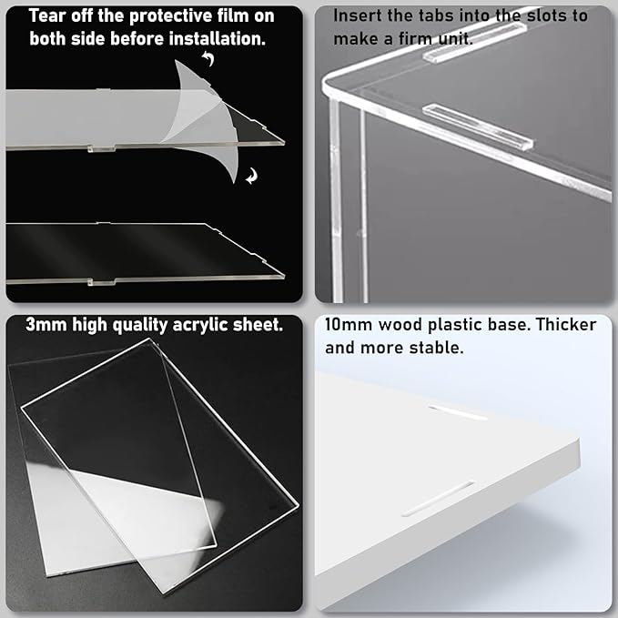 Choowin 3 Tier Clear Acrylic Display Case for Collectibles, Mini Figures, Pop Mart, Labubu, Sonny Angel, Smiski - Assemble Dustproof Acrylic Display Box with Door, Stand (White Base Step)