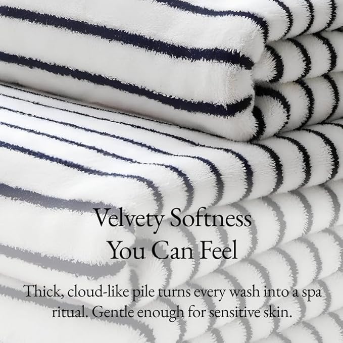 Italic Ultraplush 100% Australian Cotton Standard 6-Piece Set, 2 Bath, 2 Hand, 2 Washcloths, 800GSM Highly Absorbent & Quick-Dry, Resort Grade, Striped (White & Blue)