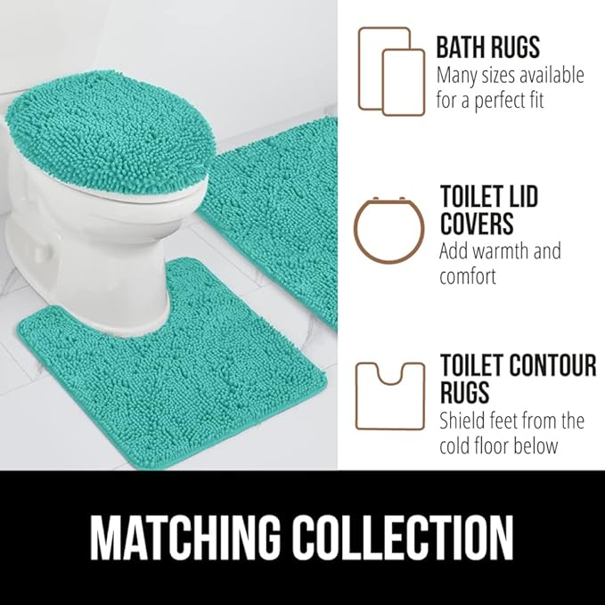 GORILLA GRIP Bath Rug Mat, Soft Absorbent Chenille, Quick Dry Microfiber Mats, Rubber Backing Washable Shower Floor Rugs, Bathmat Runner, US Designed Bathroom Home Decor Accessories 24x17, Turquoise